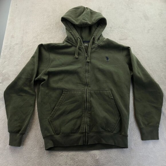 U.S. Polo Assn. Mens Hoodie Sweatshirt Large Green Long Sleeve Full Zip Fleece - Picture 11 of 12